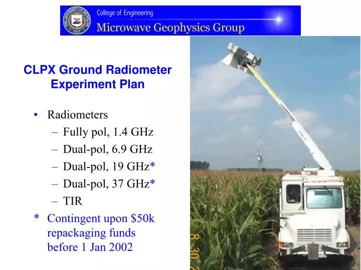 clpx ground radiometer experiment plan