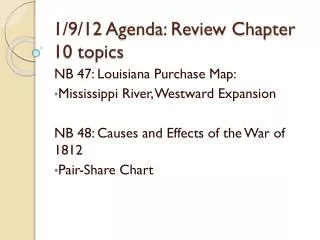 1/9/12 Agenda: Review Chapter 10 topics