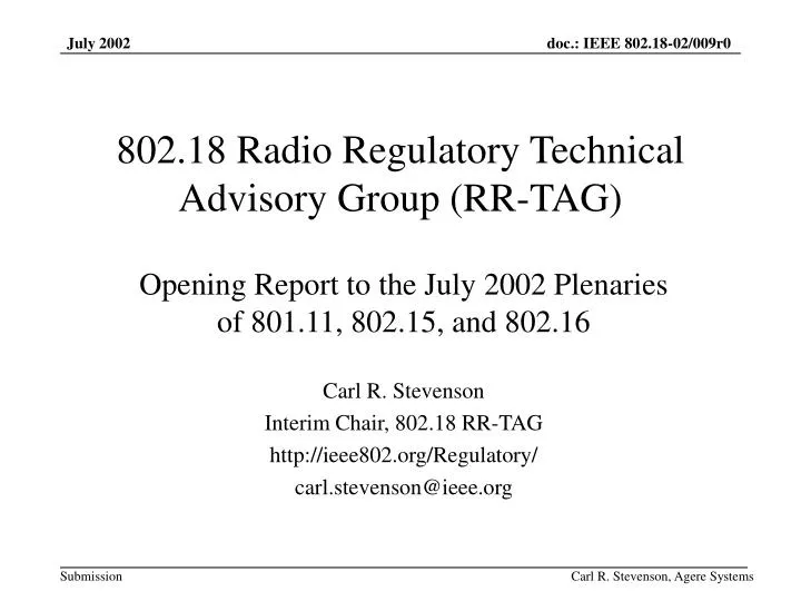 802 18 radio regulatory technical advisory group rr tag