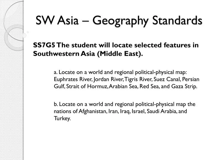 sw asia geography standards