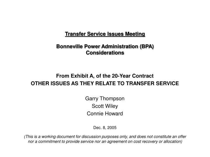 transfer service issues meeting bonneville power administration bpa considerations