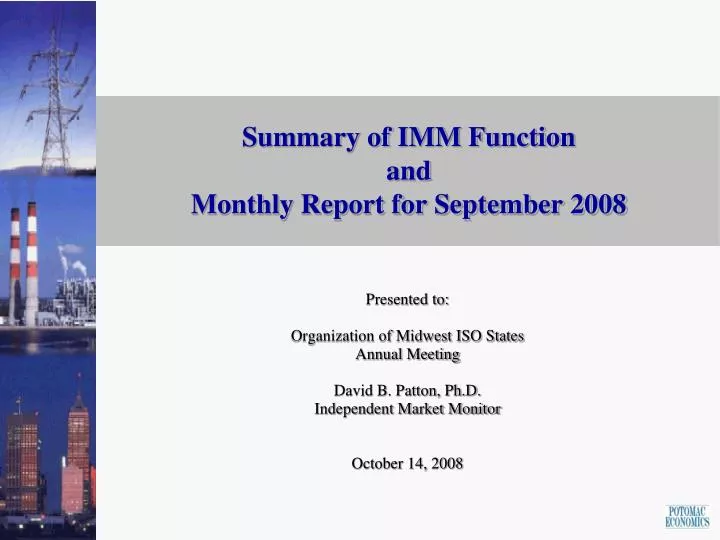 summary of imm function and monthly report for september 2008