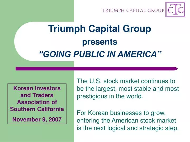 triumph capital group presents going public in america