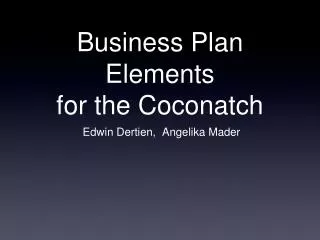 Business Plan Elements for the Coconatch