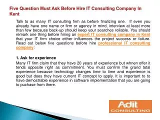 Five Question Must Ask Before Hire IT Consulting Company In