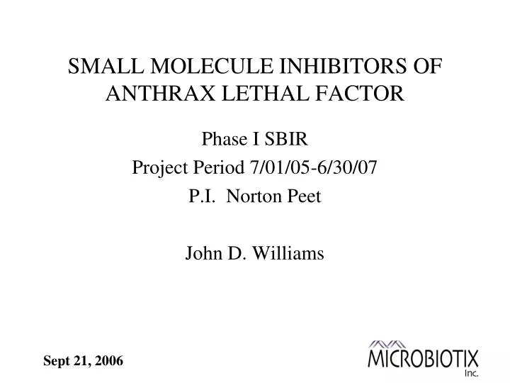 small molecule inhibitors of anthrax lethal factor