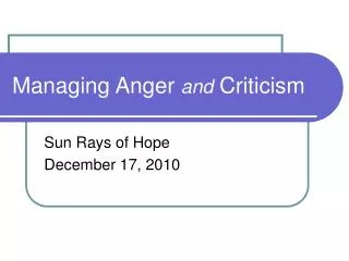 Managing Anger and Criticism
