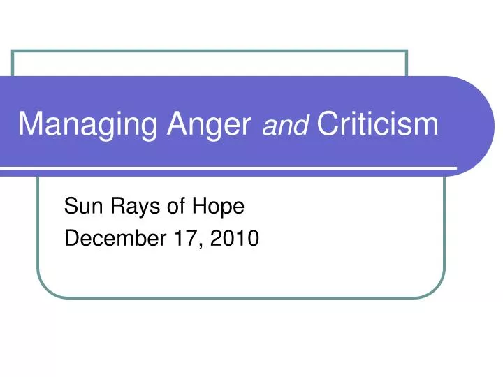 managing anger and criticism