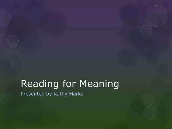 reading for meaning
