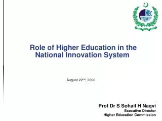 Role of Higher Education in the National Innovation System