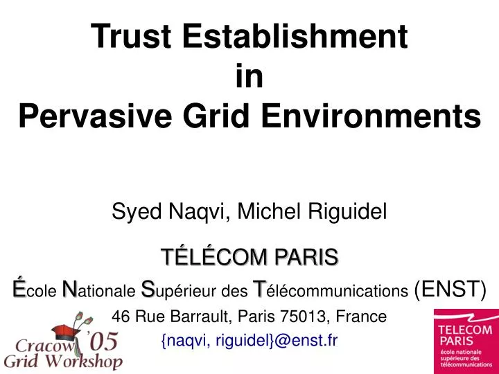 trust establishment in pervasive grid environments