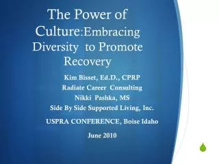 The Power of Culture :Embracing Diversity to Promote Recovery