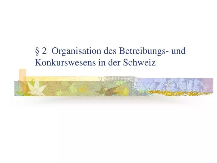 2 organisation des betreibungs und konkurswesens in der schweiz