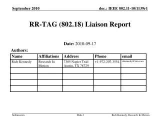 RR-TAG (802.18) Liaison Report