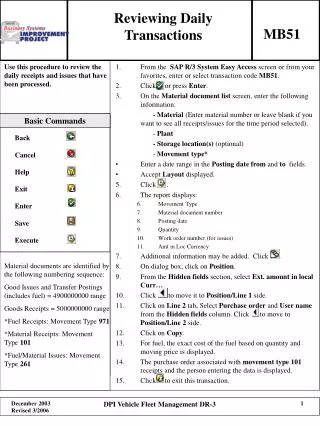 Reviewing Daily Transactions