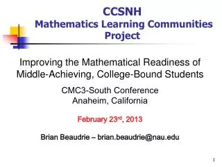 CCSNH Mathematics Learning Communities Project