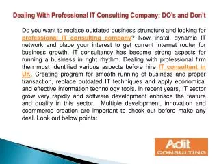 Dealing With Professional IT Consulting Company: DO’s and Do