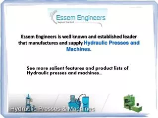 Leading Hydraulic Presses and Machines Manufacturer in India