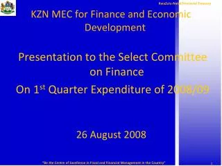 KZN MEC for Finance and Economic Development