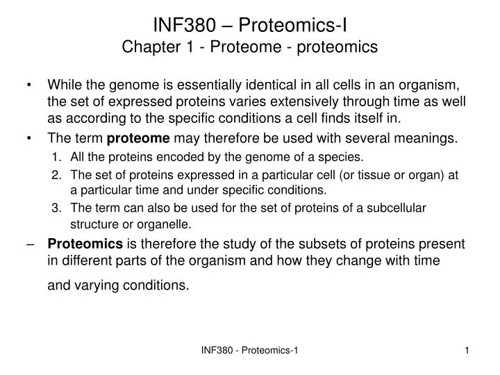 inf380 proteomics i chapter 1 proteome proteomics
