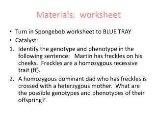 materials worksheet