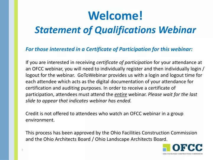 welcome statement of qualifications webinar