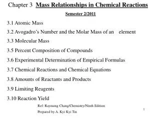 Chapter 3 Mass Relationships in Chemical Reactions Semester 2/2011
