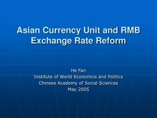 Asian Currency Unit and RMB Exchange Rate Reform