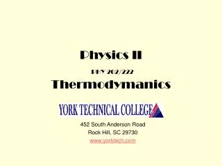 Physics II PHY 202/222 Thermodymanics