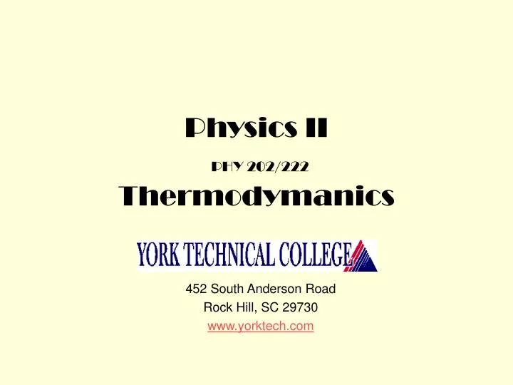 physics ii phy 202 222 thermodymanics