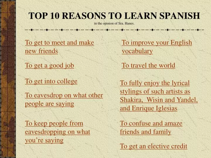 top 10 reasons to learn spanish in the opinion of sra hanes