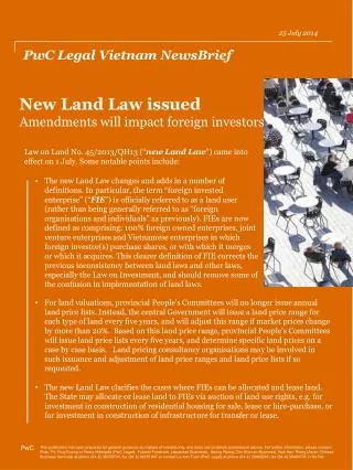 New Land Law issued Amendments will impact foreign investors