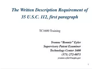 The Written Description Requirement of 35 U.S.C. 112, first paragraph