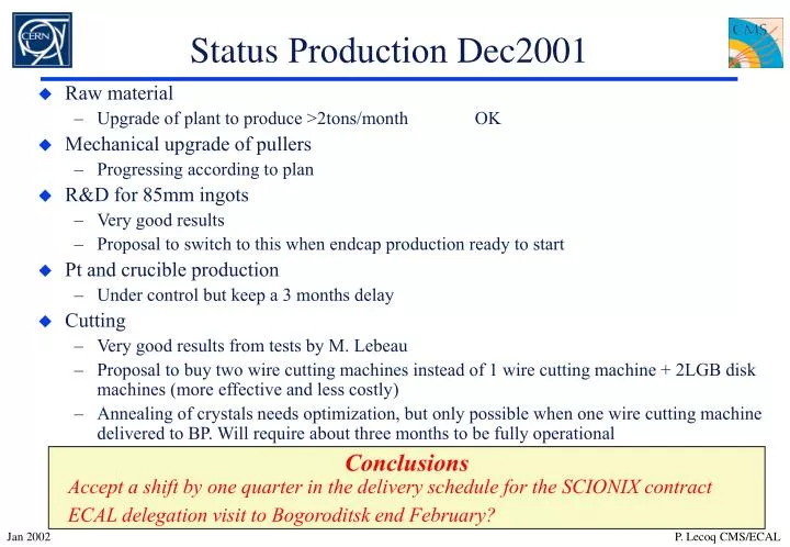 status production dec2001