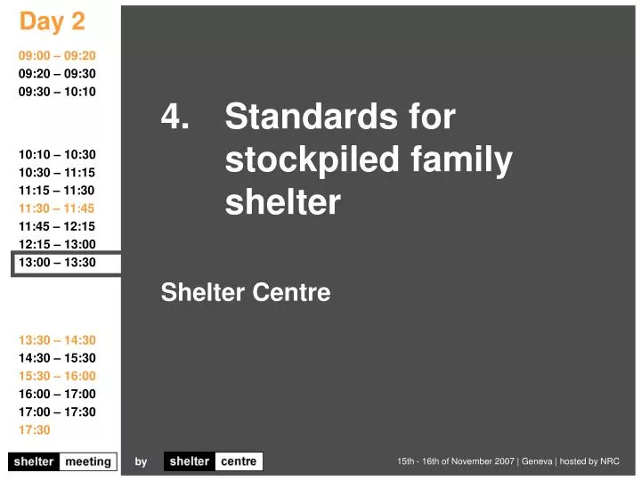 4 standards for stockpiled family shelter