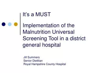 Jill Summers Senior Dietitian Royal Hampshire County Hospital