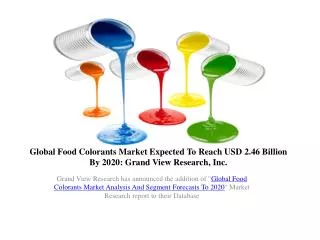 Food Colorants Market Estimate,Competitive Landscape to 2020