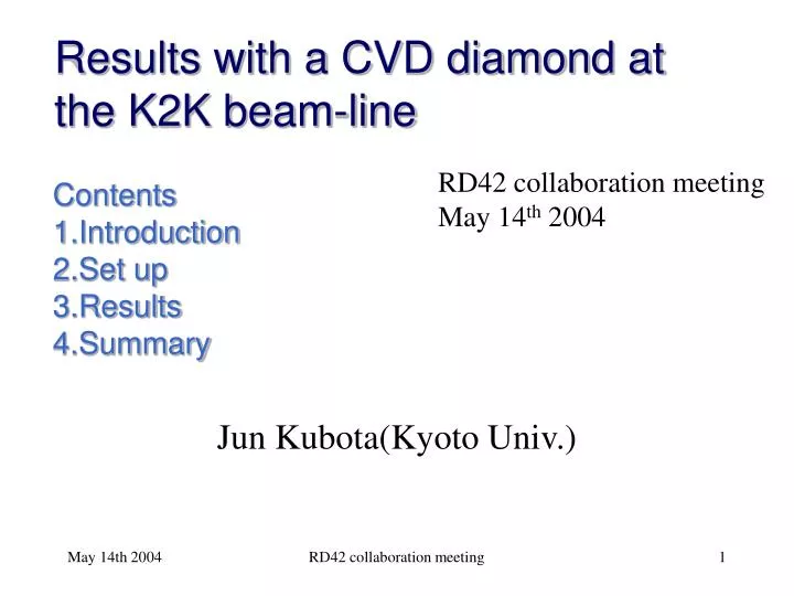 results with a cvd diamond at the k2k beam line