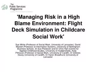 'Managing Risk in a High Blame Environment: Flight Deck Simulation in Childcare Social Work'