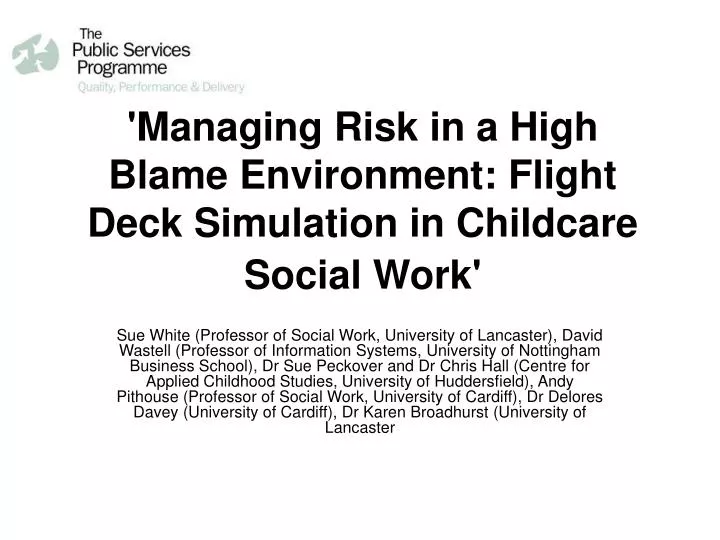 managing risk in a high blame environment flight deck simulation in childcare social work