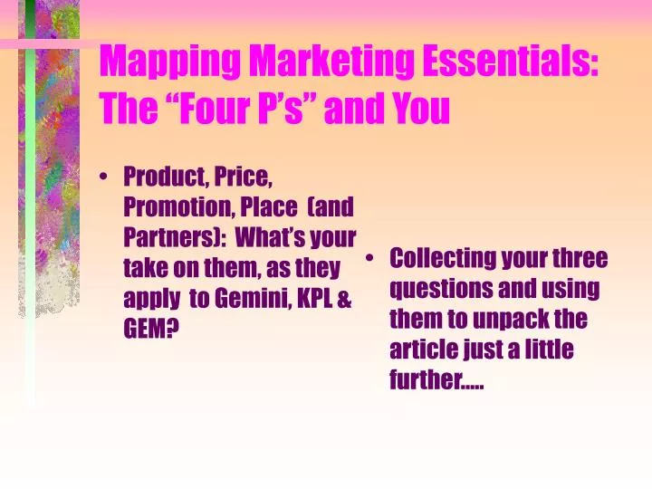 mapping marketing essentials the four p s and you