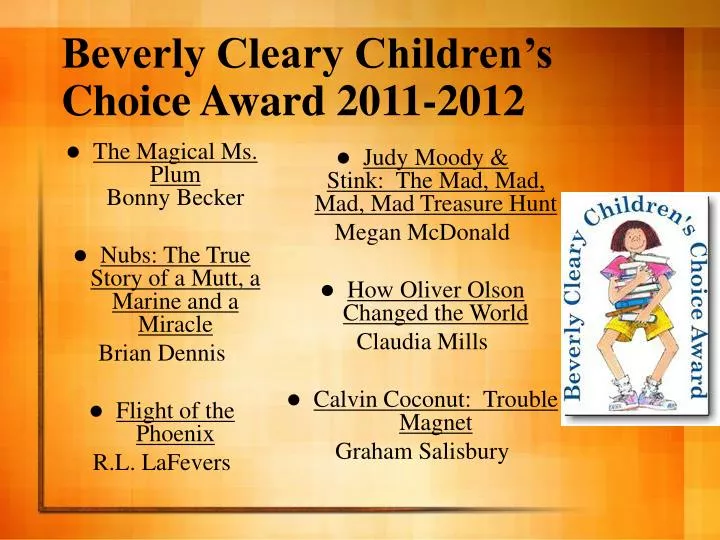 beverly cleary children s choice award 2011 2012