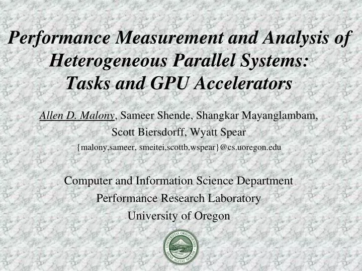 performance measurement and analysis of heterogeneous parallel systems tasks and gpu accelerators