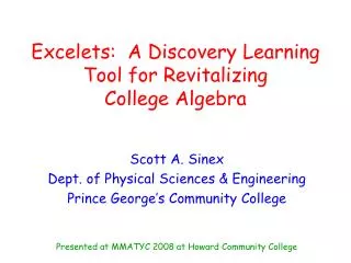 Excelets: A Discovery Learning Tool for Revitalizing College Algebra
