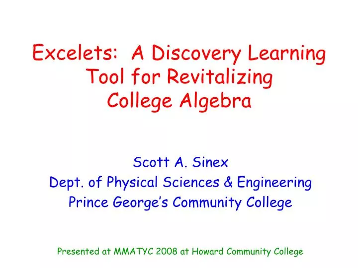 excelets a discovery learning tool for revitalizing college algebra