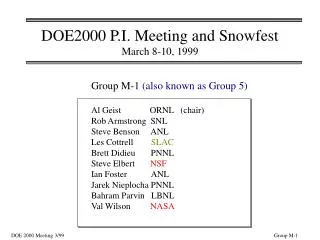 DOE2000 P.I. Meeting and Snowfest March 8-10, 1999