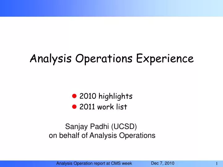 analysis operations experience