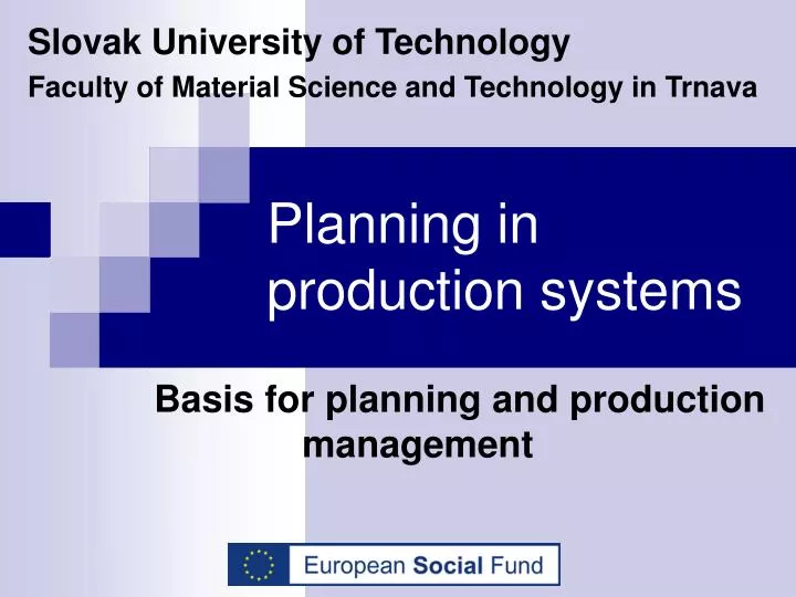 planning in production systems