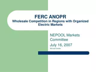 FERC ANOPR Wholesale Competition in Regions with Organized Electric Markets