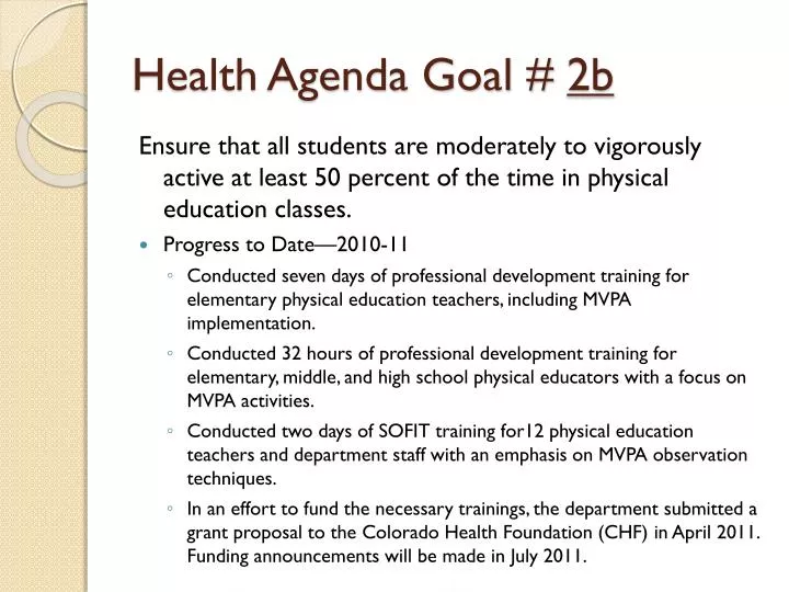 health agenda goal 2b